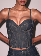 Denim Bustier Top with Exposed Back Zipper