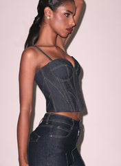 Denim Bustier Top with Exposed Back Zipper