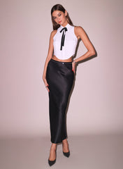 Sleeveless Bib Top with Silk Necktie