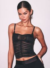 Plunge Mesh Cami with Ruching