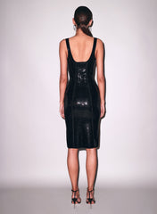 Sequin Knit Bodycon Midi Dress with Square Neckline