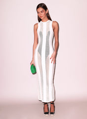 Semi Sheer Maxi Dress with Stripe Detailing
