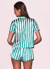 Silk Striped Pajama Shorts with Piped Trim