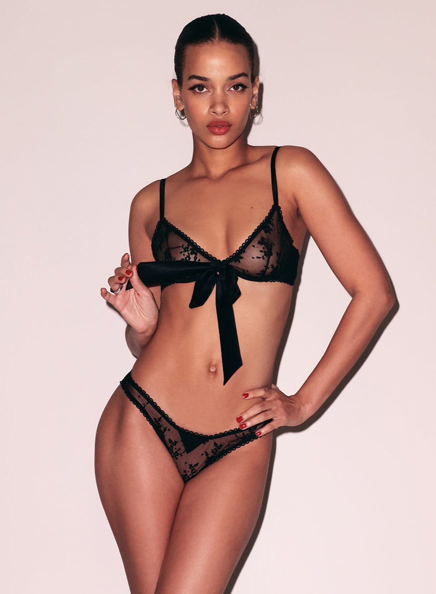 Untie Me Demi Bra Romantic Lace Silk Tie Front