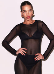 Sheer Mesh Midi Dress Long Sleeve Elegance