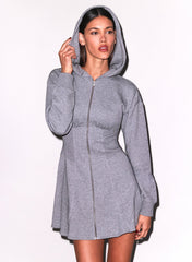 Unzip Me Hoodie Dress Ribbed Sides Relaxed Sleeves