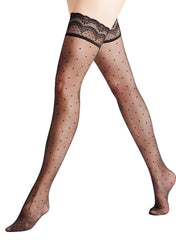 Polka Dot Stay Up Stockings Sheer Matte Black