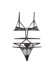 Romantic Heart Embroidery Bodysuit with Silk Straps