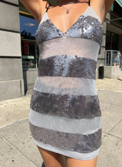 Silver Sequin Slip Dress Mini Length
