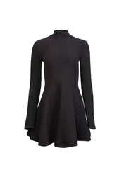 Flared Corset Dress Long Sleeve Mock Neck Mini