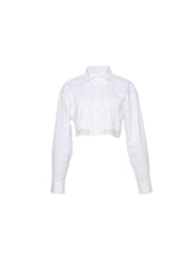 Cropped Cotton Poplin Shirt with Delicate Lace