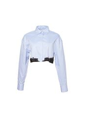 Cropped Cotton Poplin Shirt with Lace Detail