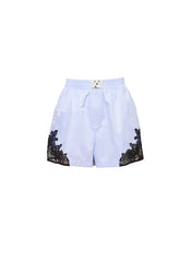 Cotton Poplin Boxer Shorts with Lace Detail