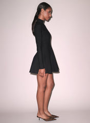 Flared Corset Dress Long Sleeve Mock Neck Mini