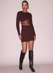 Lace Trimmed Ribbed Mini Dress