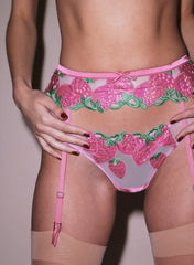 Playful Strawberry Garter Belt with Silk Straps