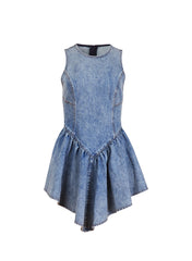Flare Denim Mini Dress with Pleated Skirt