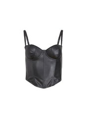 Vegan Leather Bustier Top Lined Underwire Cups