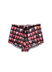 Sheer Ruched Mesh Shorts with Heart Motif