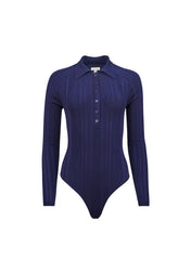 Ribbed Polo Bodysuit Long Sleeve Chic